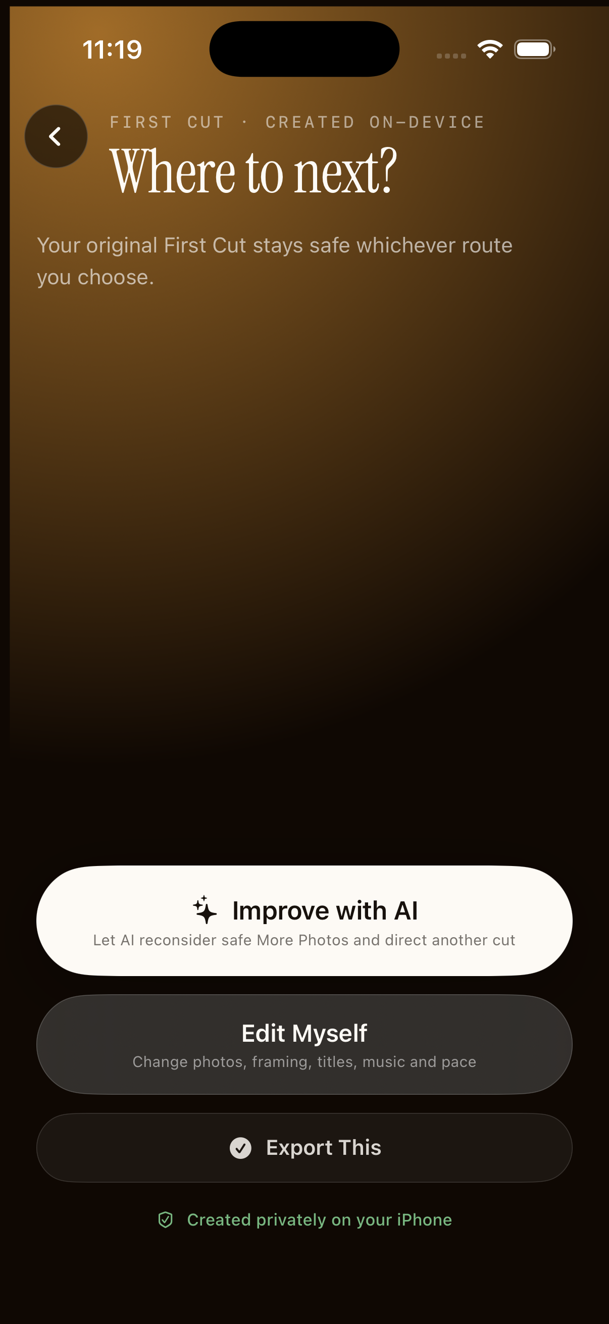 First Cut screen with Edit Myself option