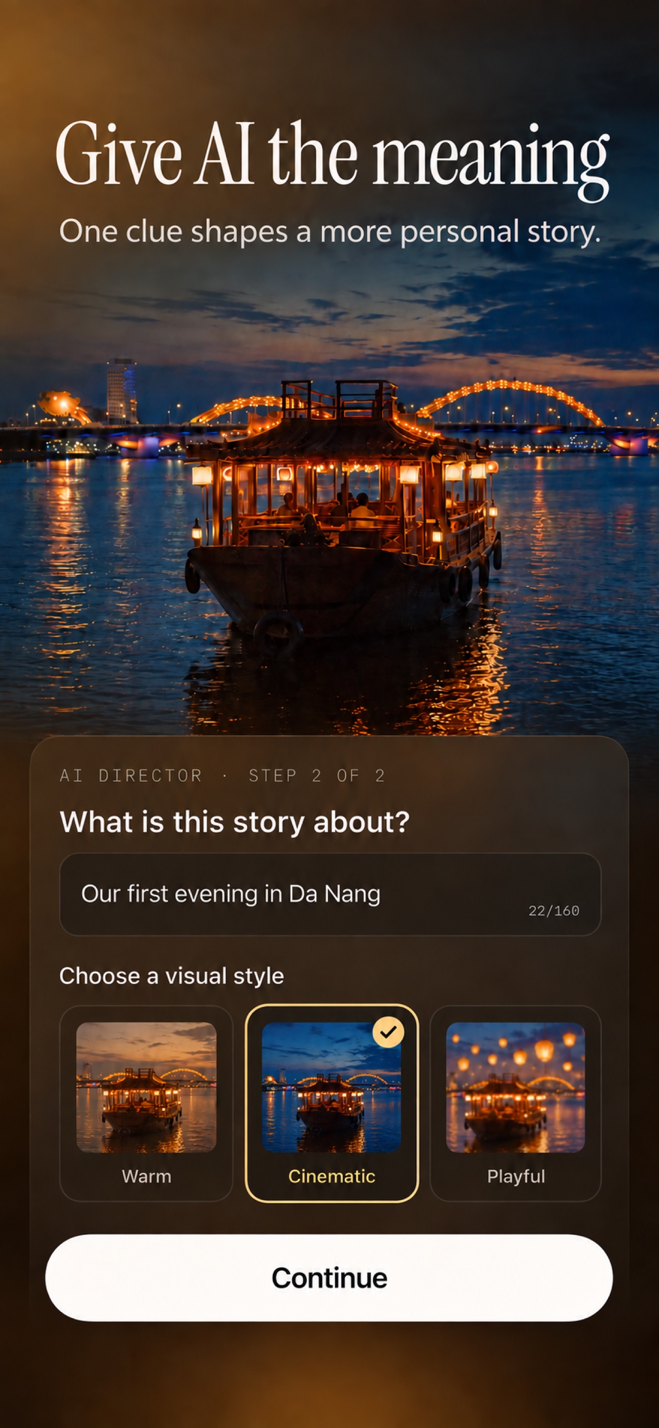 AI Director screen asking for the meaning of a story